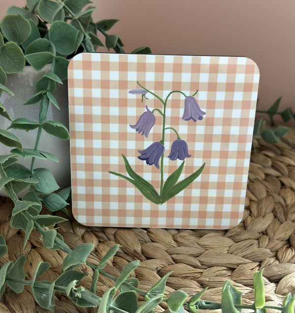 Bluebell MDF Coaster with Peach Buffalo Check Pattern